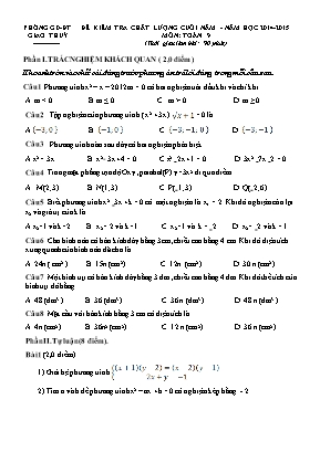 Đề kiểm tra chất lượng cuối năm môn Toán Lớp 9 - Năm học 2014-2015 - Phòng giáo dục và đào tạo huyện Giao Thủy